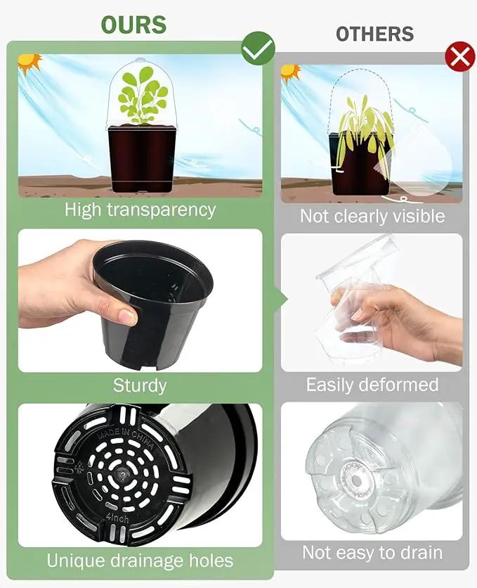 homenote Nursery Pots for Plants,3 Inch Plant Pot for Planting with Humidity Domes Plastic Seedling with Drainage Holes Seed Starter Flower with 10 Labels Black (30 Pack) by GreenHaven Gardens