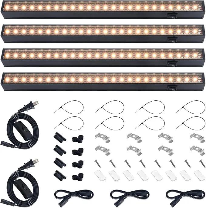 Barrina Grow Lights for Indoor Plants, Full Spectrum Sunlight, Black Cover LED Grow Light Bulbs, T5 Grow Light Strip, 1ft Plant Light for Indoor Plants Growing, 3 Mounting Modes, Yellow, 4 Packs by GreenHaven Gardens