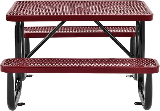 Global Industrial 4 ft. Expanded Metal Rectangular Outdoor Steel Picnic Table, Red by GreenHaven Gardens