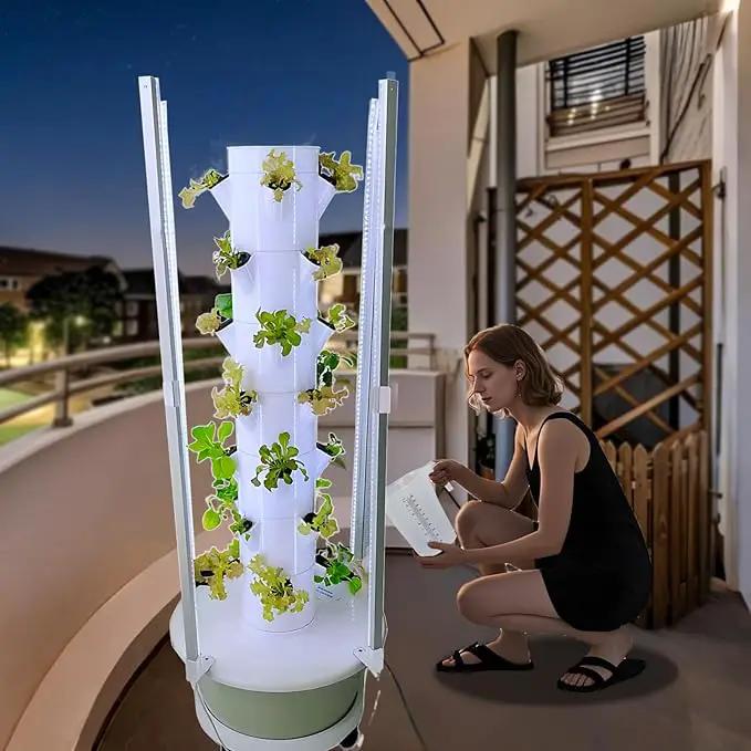 Vertical Hydroponic Growing System Kit – LED Grow Lights, Hydroponic Vegetable Tower,Inddor Lettuce Growing Garden,28 Plant Sites, for Indoor & Outdoor Gardening,Full Spectrum by GreenHaven Gardens