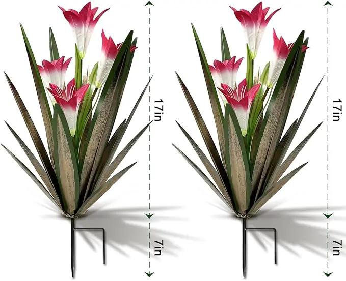 Homight Metal Agave Plant Outdoor Decoration Outdoor Garden Decoration Lily Mexican Yard Art Plant Garden Agave Lily Decorative Garden Gift… (2 Big Red Lilies) by GreenHaven Gardens