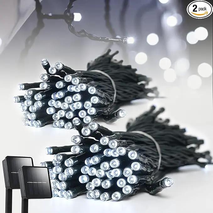 Solar String Lights 2 Pack 100ft Outdoor Waterproof 200 Led Fairy Lights 8 Modes - Ideal for Garden, Courtyards, Trees (Cool White) by GreenHaven Gardens