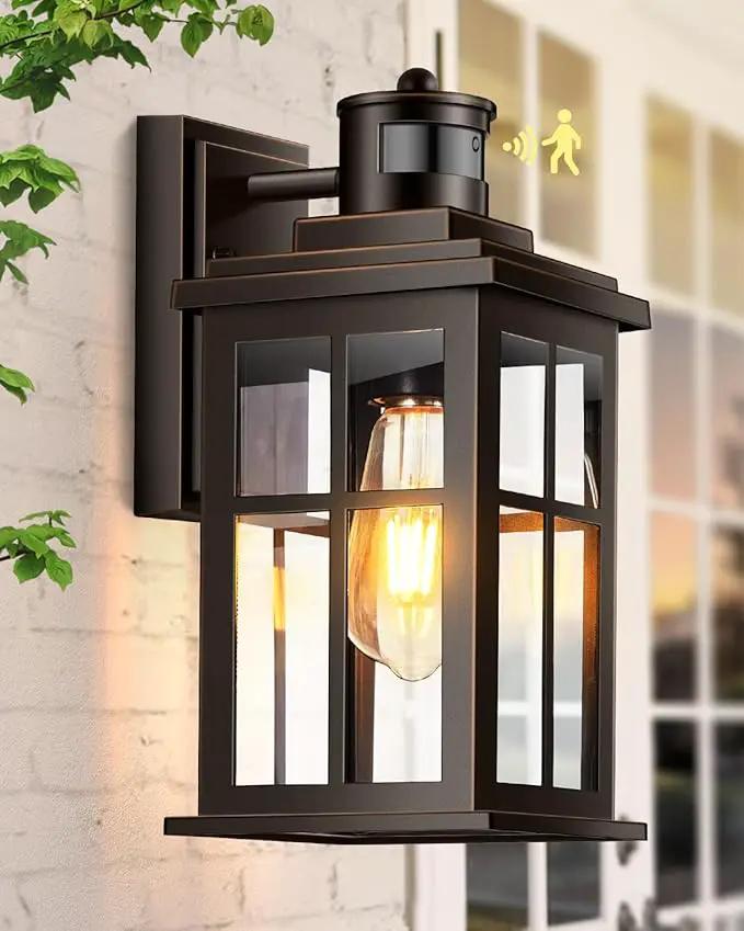 Distance-Adjustable Motion Sensor Outdoor Lights, Oil Rubbed Bronze Wall Mounting Porch Light, Waterproof Dusk to Dawn Exterior Lighting Fixtures Sconce, Anti-Rust Outdoor Lanterns for Porch by GreenHaven Gardens