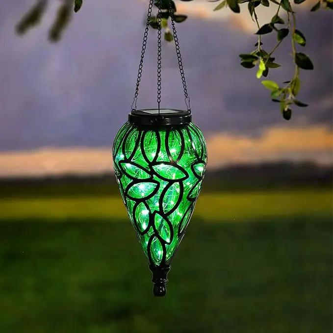 Solar Hanging Lantern Outdoor Lights, Tear-Shaped 15 LEDs Cool White Hanging Lights with S Hooks Decor in Garden, Yard, Pathway, Front Door and Landscape by GreenHaven Gardens