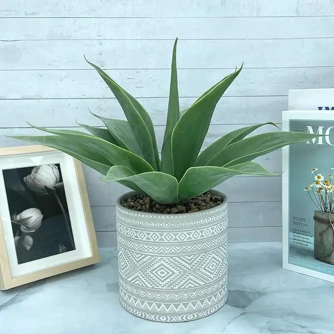 Artificial Potted Plants, 13.8" Artificial Succulent Fake Aloe, Large Faux Aloe Plant in Pot for Home Office Room Badroom Garden Decor (Grey) by GreenHaven Gardens