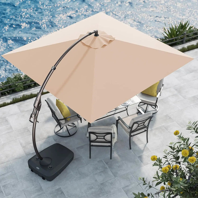Grand patio 10x10 FT Patio Cantilever Umbrella with Base Outdoor Large Square Tilting Offset Umbrellas for Deck Yard (Champagne, 10x10 FT) by GreenHaven Gardens