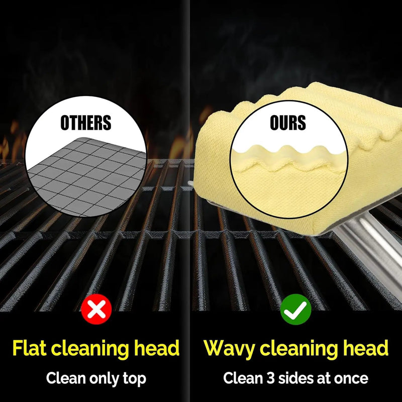 Grill Brush Bristle Free,Aramid Fiber Wavy Pad Seamless-Fit Cast Iron/Stainless-Steel Grates,BBQ Replaceable Scraper Cleaning Head,Safe Grill Cleaner for Outdoor Grill,Gifts for Men/Dad by GreenHaven Gardens