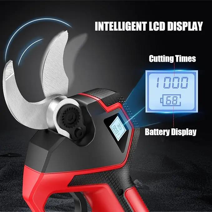 (Upgraded Version) Electric Pruning Shears, 2 Inch (50mm) Cutting Diameter Brushless Motor Cordless Pruning Shears with LED Display, Battery Pruners with Replacement SK7 Blades, 2Pcs Batteries by GreenHaven Gardens