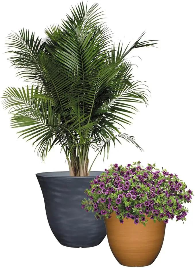 Classic Home and Garden Honeysuckle Planter, Patio Pot, 13" Fossil Stone (One Pack) (Pack of 4) by GreenHaven Gardens