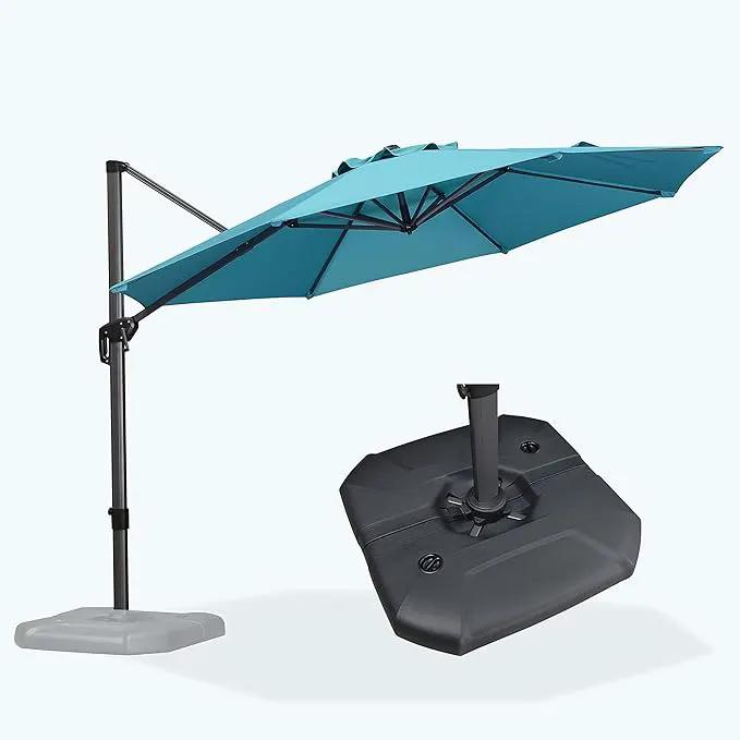 PURPLE LEAF 11 Feet Patio Cantilever Umbrella with Base Outdoor Umbrella Round Aluminum Offset with 360-degree Rotation for Garden Deck Pool Patio, Turquoise Blue by GreenHaven Gardens