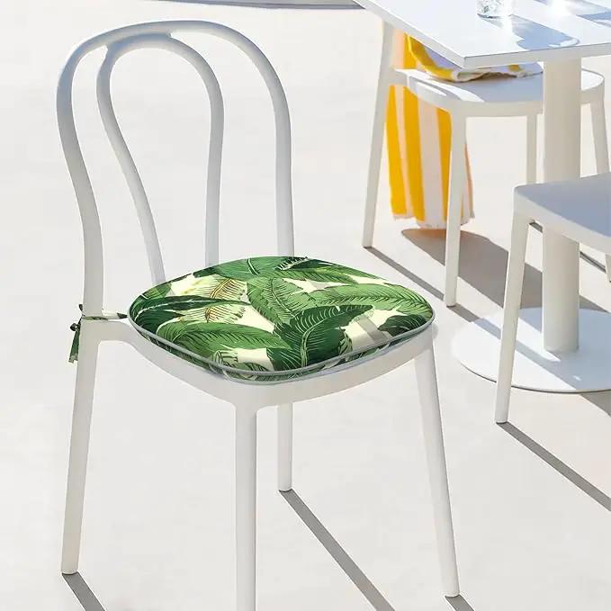 Indoor/Outdoor Chair Cushions 16x17 Inch, Patio Chair Cushions with Ties, All Weather Seat Cushions for Patio Furniture Home Garden Chair Use, Set of 2, Swaying Palms Green by GreenHaven Gardens
