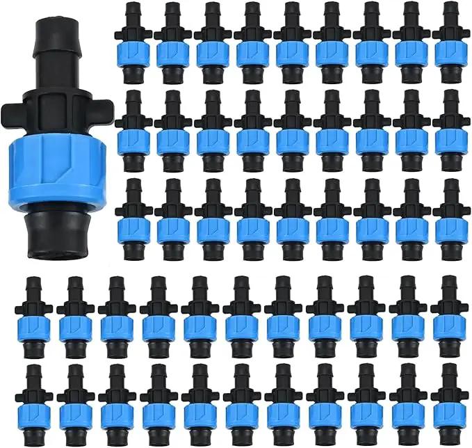 50 Pcs Drip Irrigation Connector, Drip Tape Fittings, Drip Tape Connector Tubing Coupling Barbed Locking Fitting Kit for 5/8" Drip Tape Sprinkler, 1/4" Barb Drip Irrigation Tools by GreenHaven Gardens