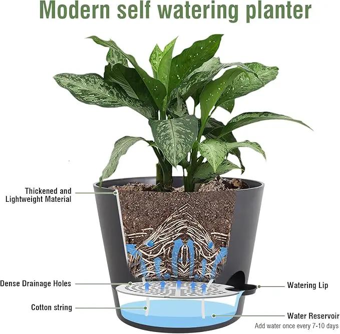 12 inch Large Self Watering Pots for Indoor Outdoor Plants, Flower Plant Pots with Mesh Drainage Holes for Garden House Plants, Plastic Planters with Reservoir for Home Decor, Black by GreenHaven Gardens