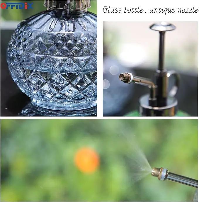 OFFIDIX Plant Mister, Vintage Glass Spray Bottle, Flower Mister 300ML Small Watering Can with Plastic Top Pump, Spray Bottle for Garden, Plants, Cleaning (Gray) by GreenHaven Gardens
