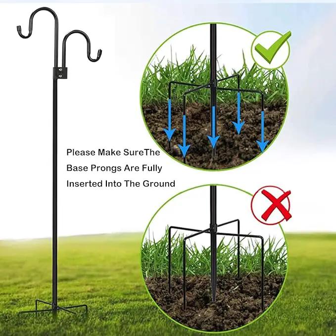 Double Shepherds Hooks For Outdoor 76 Inch, Heavy Duty Metal Bird Feeder Pole Stand With 5 Base Prongs, 28.5 To 76 Inch Adjustable Garden Holder For Hanging Plant, Wind Chimes, Wedding Garden Etc by GreenHaven Gardens