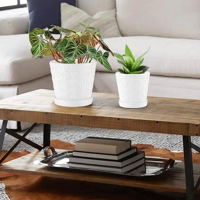 EFISPSS Ceramic Plant Pots, 5+6 Inch Pots for Indoor Plants, Planters with Drainage Holes and Tray, Modern Flower Pots Gardening Home Desktop Office Windowsill Decoration Gift Set of 2 - White by GreenHaven Gardens