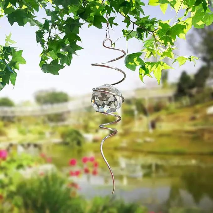 Gazing Ball Spiral Tail, Wind Spinners Stabilizer with Swivel Hook & Clear Crystal Ball, Hanging Suncatcher Decoration, Rainbow Maker Indoor Outdoor Ornaments Creative Decorative Gifts 13" by GreenHaven Gardens