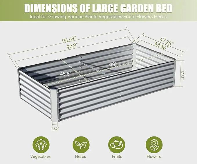 Domi Galvanized Raised Garden Bed, Outdoor Planter Garden Boxes Large Metal Planter Box for Gardening Vegetables Fruits Flowers, Silvery (8x4x1.5ft) by GreenHaven Gardens