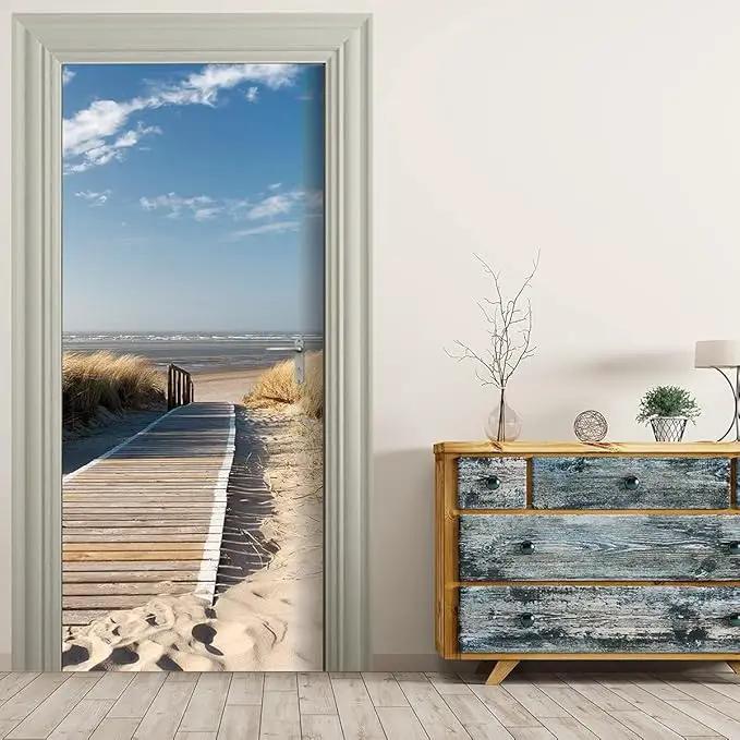 3D Door Stickers - Jetty to The Sea - Peel & Stick Wallpaper Murals - Self-Adhesive, Removable PVC - Waterproof - Bedroom & Living Room Decoration - 37.4"x78.7" by GreenHaven Gardens