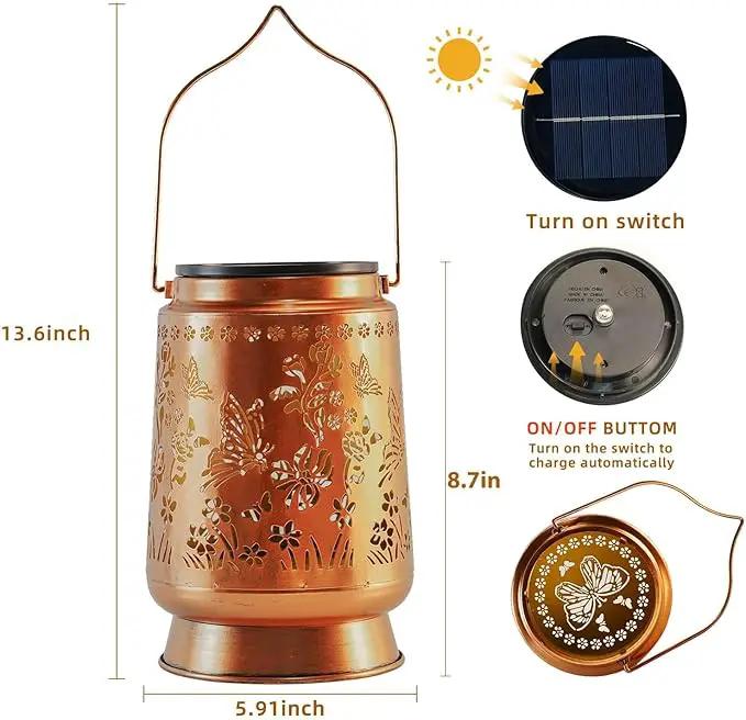 Large Solar Lanterns Outdoor Waterproof Butterfly Birthday Gifts for Women Men, Metal Hanging Solar Lantern Lamp for Yard, Lawn, Patio, Backyard, Garden Decor Outside by GreenHaven Gardens