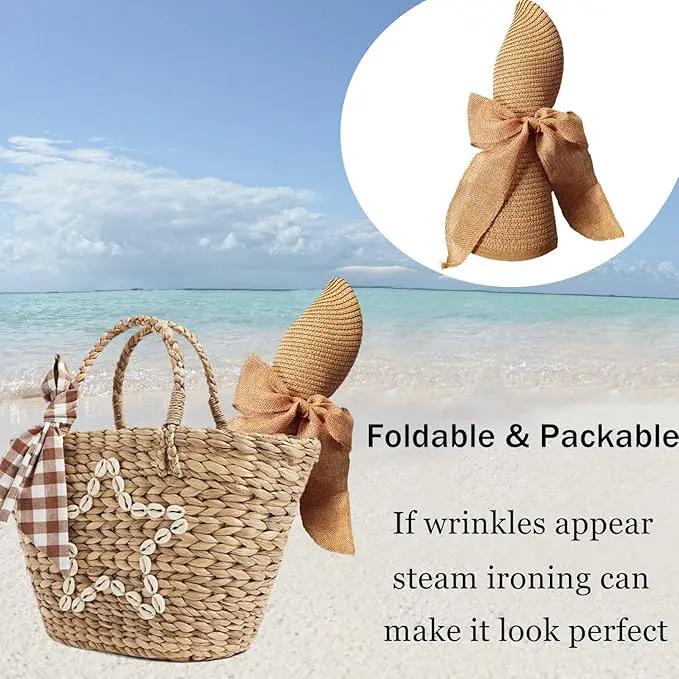 Floppy Big Beach Straw Hats for Women Foldable Summer Wide Brim Packable Sun Hat Womens Travel Straw Fedora Hat by GreenHaven Gardens