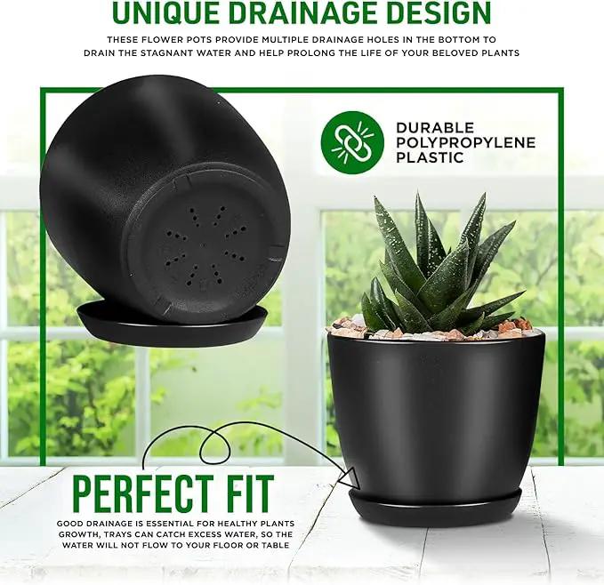 Plant Pots with Multi Drainage Holes - 20 Pieces Versatile, Sturdy Plastic, Stackable Design Home Decor Flower Pots for Indoor and Outdoor Gardening - Black by GreenHaven Gardens
