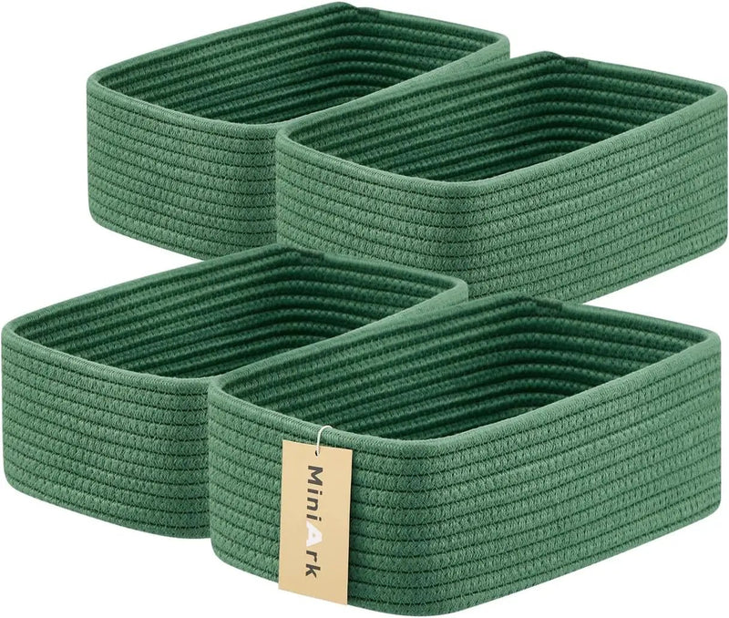 Small Storage Baskets for Organizing | Closet Organizer Bins | Shelf Toy Basket | Woven Rope Baskets | Cube Decorative Box | Shallow Basket | 11.5x7.5x4.7” | 4 Packs Green by GreenHaven Gardens