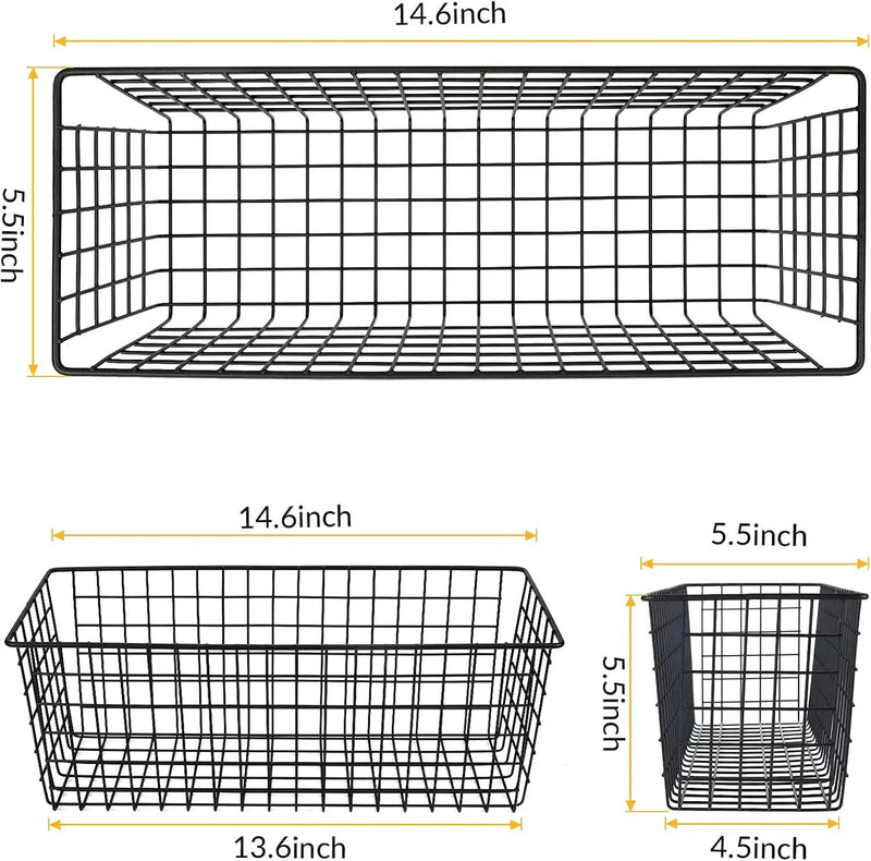 2 Sets Extra Large Hanging Wall Basket, Black Metal Wire Baskets with Steel Hooks for Organizing, WallmountedFruit Vegetable Toy Snack Storage, Home Kitchen Bathroom Laundry Pantry Organizer by GreenHaven Gardens
