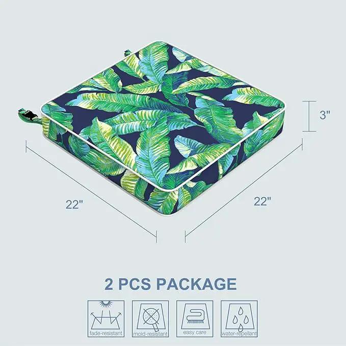 LVTXIII Patio Chair Cushions 22"x22"x3", Water-Repellent Outdoor Seat Cushions for Patio Furniture, Square Chair Pads with Ties for Home Garden Decoration, Set of 2, Hanalei Lagoon by GreenHaven Gardens