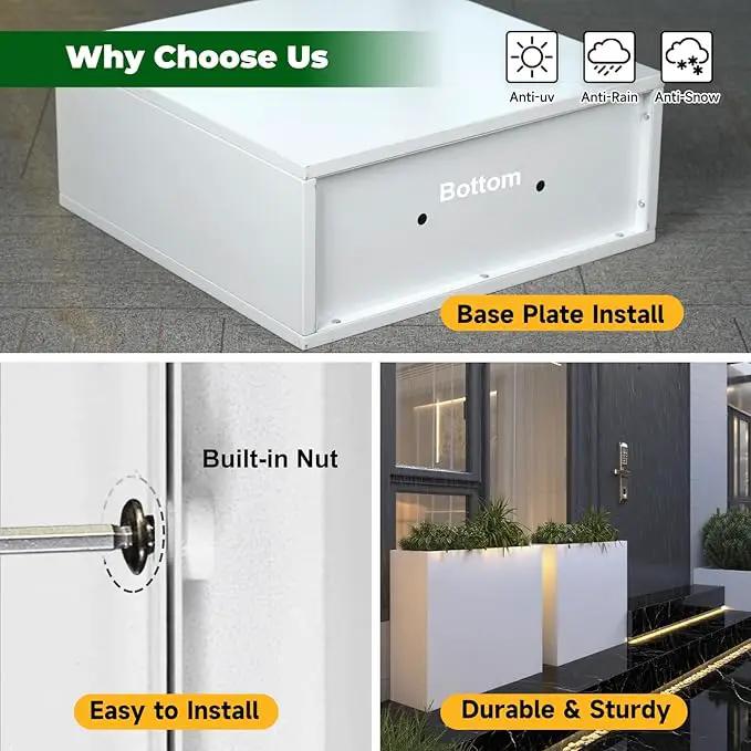 Galvanized Steel Metallic Heavy Planter for Outdoor Plants Metal Outdoor Planter Spliced Flower Box with Partitions for Outside,Indoor,Garden (White, 30 * 12 * 24) by GreenHaven Gardens