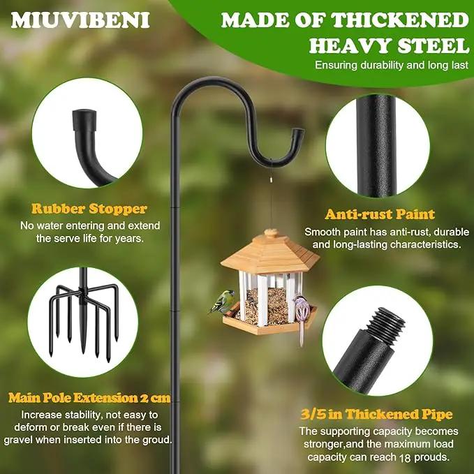 Shepherds Hooks for Outdoor with 7 Base Prongs, 72 Inches Heavy Duty Garden Bird Feeder Pole for Hanging Lantern, Plant Baskets, Solar Light Lanterns, Outdoor Plant Hanger Hook,1 Pack by GreenHaven Gardens