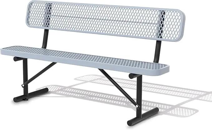 Heavy Duty Park Bench with Back Portable Frame, Outdoor Steel Bench with Backrest, Outdoor Park Bench Expanded Metal Mesh Bench for Lawn, Park, Deck, Garden, Patio, Porch, Black (Gray, 8FT) by GreenHaven Gardens