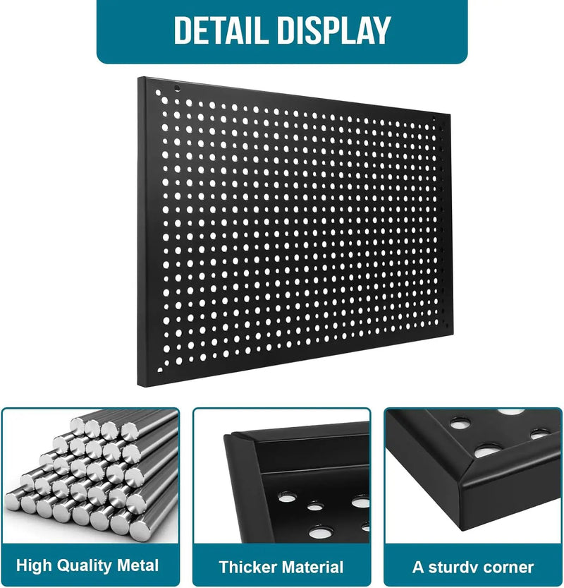4 Pack Heavy Duty Steel Pegboard Garage Organization Panels,Universal 1/8 and 1/4 Pegboard Accessories,Suitable for Tool Storage,Garage Storage etc. (Black, 16X10.5) by GreenHaven Gardens