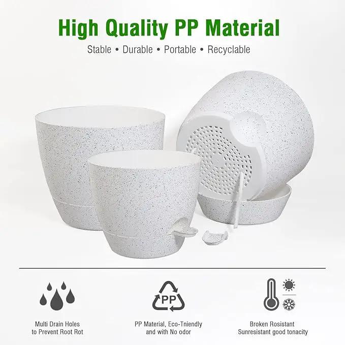 10/9/8 inch Self Watering Pots, Set of 3 Plastic Planters with Mesh Drainage Holes and Deep Reservoir for Indoor Outdoor Garden Plants and Flowers, White Speckles by GreenHaven Gardens