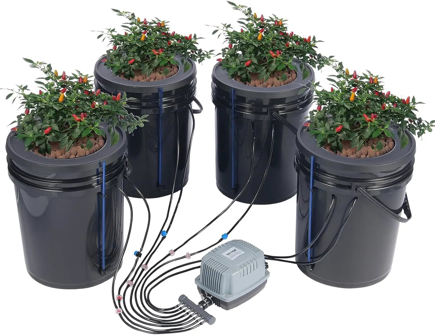 VEVOR DWC Hydroponics Grow System, Hydroponic Growing System with Top Drip Kit, Deep Water Culture 5-Gallon 4 Buckets, with Air Pump, Air Stones and Water Level Device for Leafy Vegetables by GreenHaven Gardens