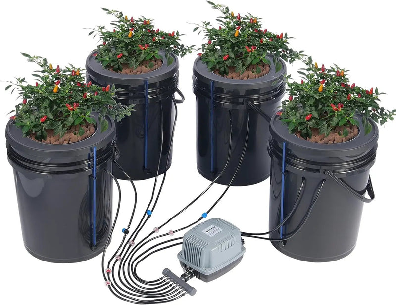 VEVOR DWC Hydroponics Grow System, Hydroponic Growing System with Top Drip Kit, Deep Water Culture 5-Gallon 4 Buckets, with Air Pump, Air Stones and Water Level Device for Leafy Vegetables by GreenHaven Gardens