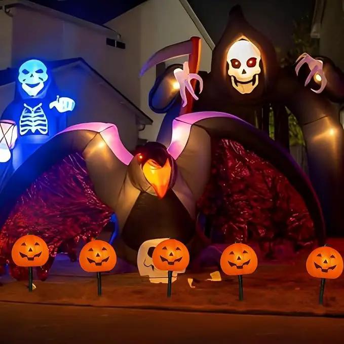 4 Pack Halloween Pumpkin Pathway Lights - 7Ft Outdoor Decorative String Lights with 4 Jack-O-Lantern Stake Lights for Halloween Yard, Garden, Walkway, Party and Lawn Decorations, Waterproof by GreenHaven Gardens