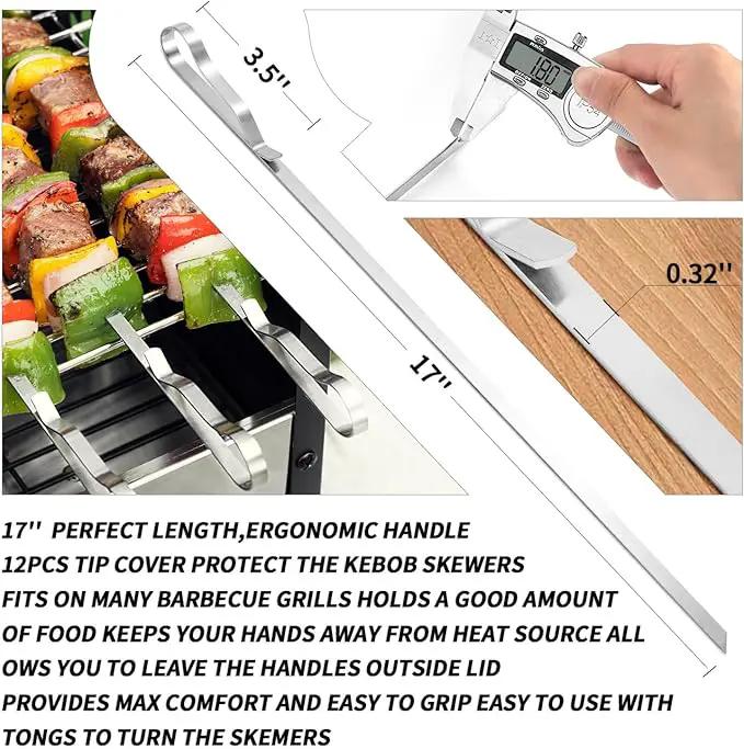 Kabob Skewers 17" Stainless Steel Long BBQ Barbecue Skewers, Flat Metal Kebob Sticks Wide Reusable Grilling Skewers for Meat Chicken,Set of 12 with Storage Bag by GreenHaven Gardens