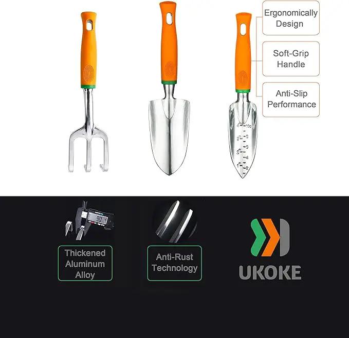 Ukoke Garden Tool Set, 3 Piece Aluminum Hand Tool Kit, Outdoor Tool, Heavy Duty Gardening Work Set with Ergonomic Handle, Gardening Tools for Women Men by GreenHaven Gardens