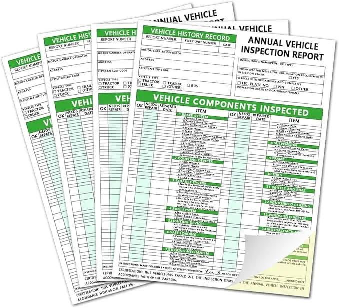 Annual Vehicle Inspection Report Form Dot Annual Inspection Forms and Stickers, 25-pk 3-Ply Carbonless Adhesive Vinyl Label 2-Ply, Driver Vehicle Inspection Report Book for Truck Drivers by GreenHaven Gardens