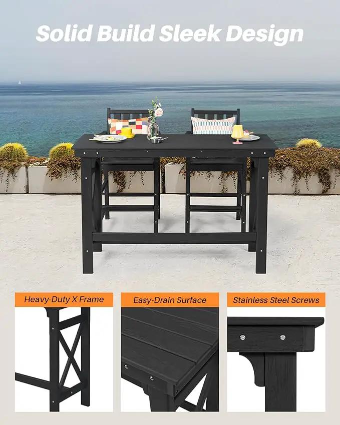 3 Pieces HDPE Outdoor Bar Table and Chairs Set, Tall Adirondack Chairs Set of 2 with Rectangular Bar Table, Patio Bar Stools Set, HDPE Outdoor Patio Bar Set for Balcony, Porch, Deck, Obsidian by GreenHaven Gardens