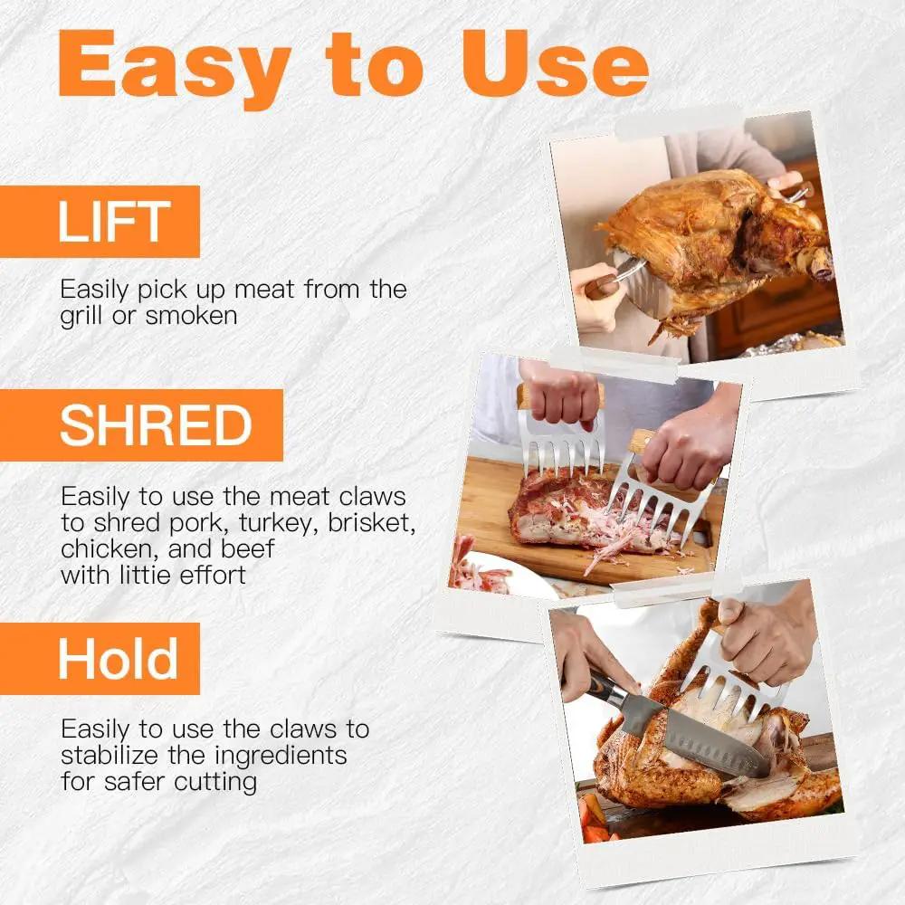 2 PCS Meat Shredder Claws, Stainless Steel Meat Claws, Metal Pulled Pork with Handle Turkey Pork Chicken Shredder Tool Accessories for Men Grilling Cooking BBQ Serving by GreenHaven Gardens