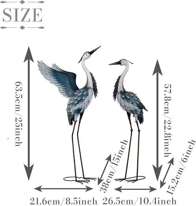 TERESA'S COLLECTIONS Garden Decor Blue Heron Yard Art,22.8-25" Large Metal Cranes Sculptures & Statues Decoy for Outdoor Indoor Decorations, Outside Patio, Pool, Lawn, Set of 2, Spring,Gift for Mom by GreenHaven Gardens