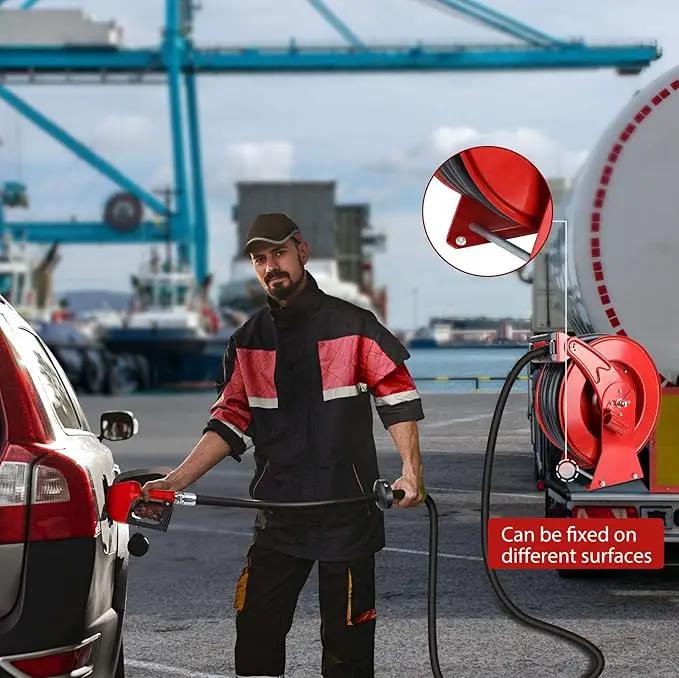 Fuel Hose Reel with Fueling Nozzle, 3/4" x 50FT Retractable Diesel Hose Reel, 300 PSI Industrial Heavy Duty Auto Swivel Rewind Hose Holder Reels, for Vehicle Tank Truck Trailer Ship by GreenHaven Gardens
