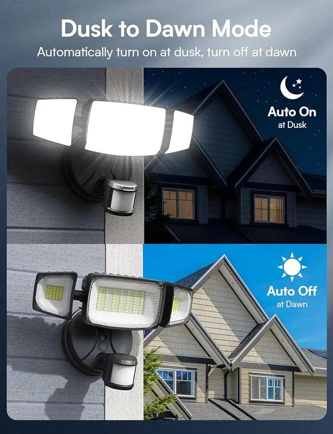 Olafus 80W Motion Sensor Outdoor Lights, 8000lm Hardwired Motion Flood Light Dusk to Dawn, IP65 Waterproof LED Security Floodlights, 6500K Motion Detector Lights for Outside, Black by GreenHaven Gardens