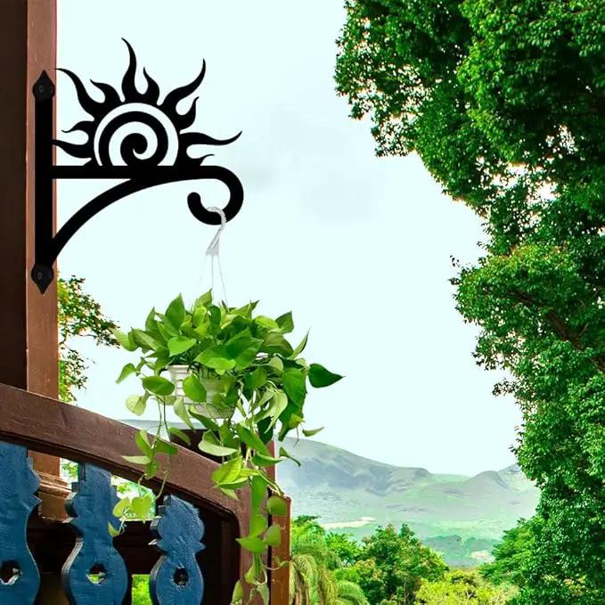 peacoblue Iron Plant Hangers Hooks Sunrise for Outdoor Indoor Hanging Plants Flower Fern Pots Lantern Bird Feeder Wind Chimes, 12"x15" Weather Resistant Metal Wall Holder for Porch Garden Farmhouse by GreenHaven Gardens