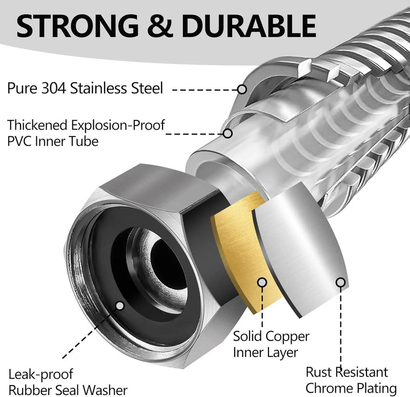 200 ft Garden Hsoe - 2025 New 304 Stainless Steel Garden Hose with 10-Function Spray Gun, 3/4'' Copper-Chrome Fittings – Lightweight, Durable, and Kink-Free, Metal Water Hoses for Gardening by GreenHaven Gardens