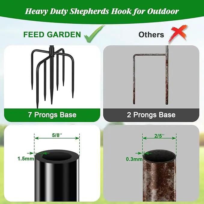 FEED GARDEN 92 Inch Adjustable Outdoor Shepherds Hook Bird Feeder Pole with 7 Prongs Base, Premium Steel Heavy Duty Tall Shepards Hooks for Hanging Bird Feeders, Plant Basket, Lanterns, 1 Pack by GreenHaven Gardens