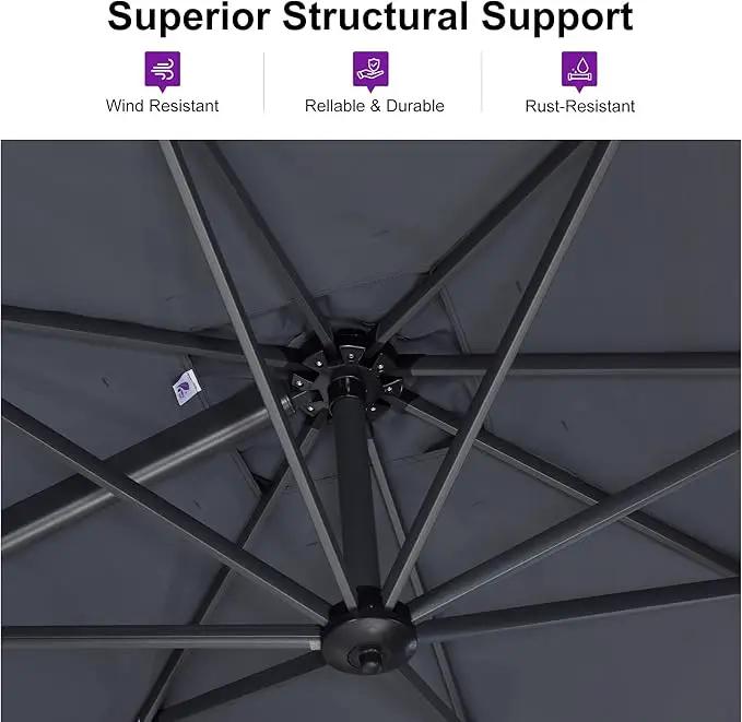 PURPLE LEAF 10 Feet Patio Umbrella with Base Outdoor Cantilever Round Umbrella Aluminum Offset Umbrella with 360-degree Rotation for Garden Deck Pool Patio Light Grey by GreenHaven Gardens