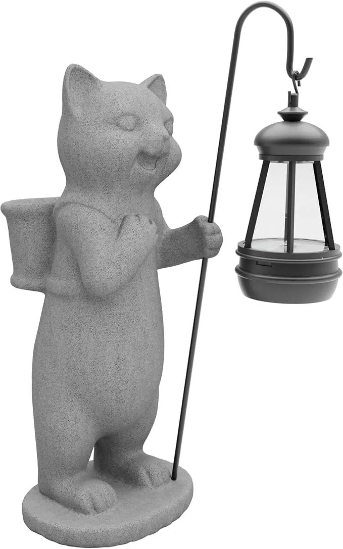 Solar Powered Garden Resin Statue Lights, 10 Inch Waterproof Outdoor Animal Cute Cat Figurine Lights, Suitable for Patios, Balconies, Lawns, Courtyards, Etc. (Basket) by GreenHaven Gardens